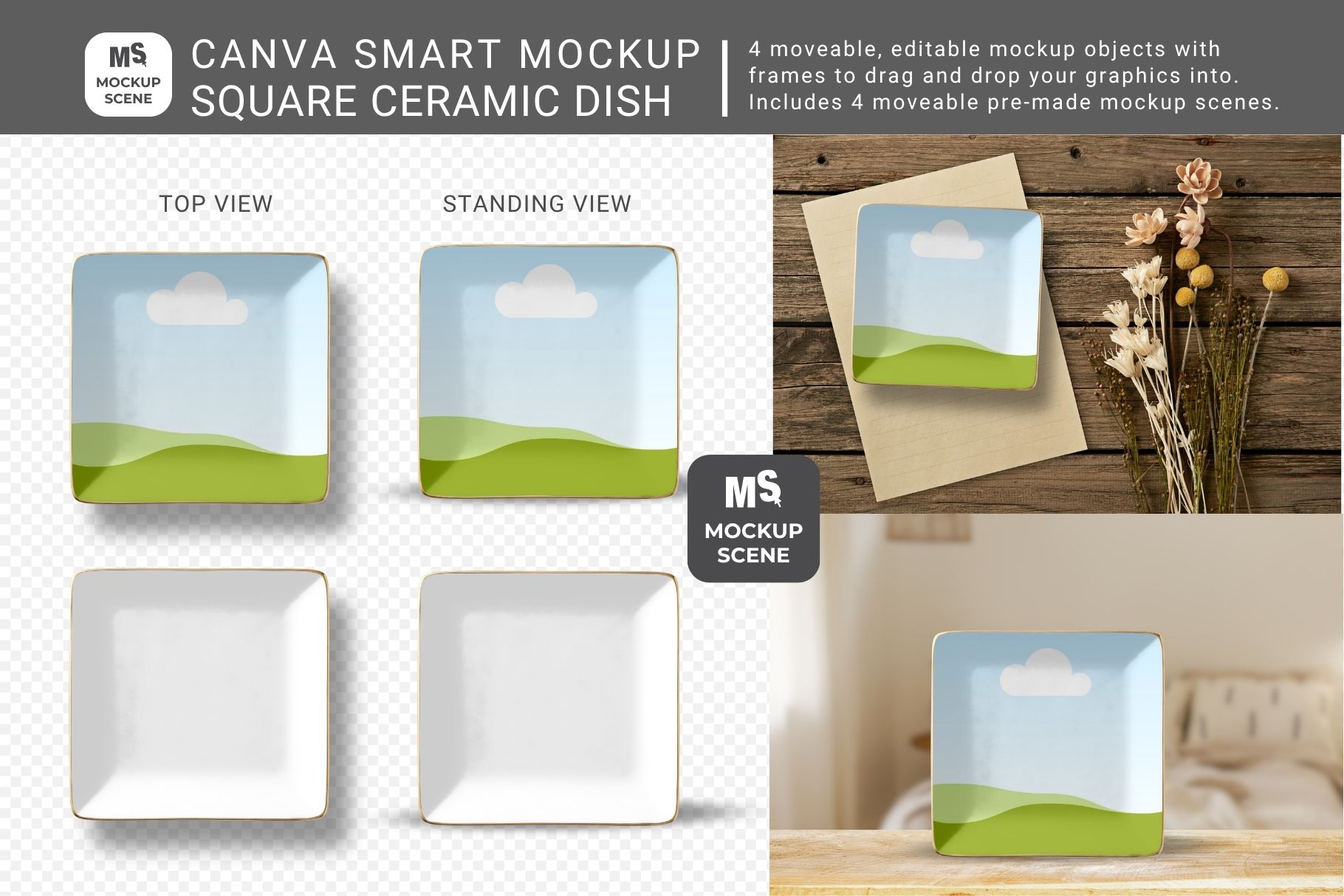Square Ceramic Dish Canva Mockup